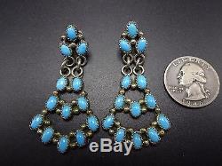 Signed Vintage NAVAJO Sterling Silver & TURQUOISE Cluster Dangle EARRINGS