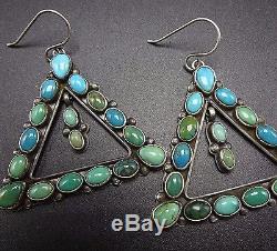Signed Vintage NAVAJO Sterling Silver & TURQUOISE Cluster EARRINGS Triangles