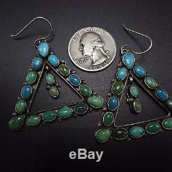 Signed Vintage NAVAJO Sterling Silver & TURQUOISE Cluster EARRINGS Triangles