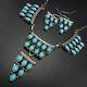 Signed Vintage Navajo Sterling Silver Turquoise Cluster Necklace & Earrings Set