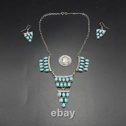 Signed Vintage NAVAJO Sterling Silver TURQUOISE Cluster NECKLACE & EARRINGS Set