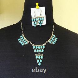 Signed Vintage NAVAJO Sterling Silver TURQUOISE Cluster NECKLACE & EARRINGS Set