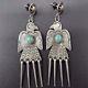 Signed Vintage Navajo Sterling Silver & Turquoise Earrings Thunderbird Dangles