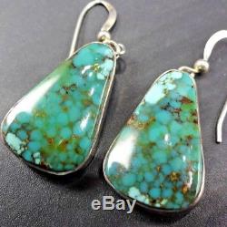 Signed Vintage NAVAJO Sterling Silver & WEBBED Pilot Mountain TURQUOISE EARRINGS