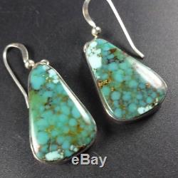Signed Vintage NAVAJO Sterling Silver & WEBBED Pilot Mountain TURQUOISE EARRINGS