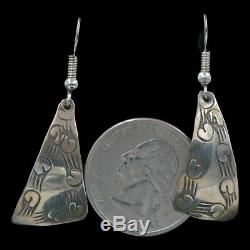 Signed Vintage Navajo Native American Stamped Sterling Silver Dangle Earrings