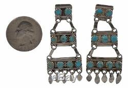 Signed Vintage Navajo Native American Turquoise Sterling Silver Post Earrings