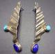 Signed Vintage Zuni Corrugated Sterling Silver Lapis & Turquoise Earrings