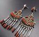 Signed Vintage Zuni Sterling Silver & Coral Needlepoint Chandelier Earrings