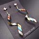 Signed Vintage Zuni Sterling Silver Corkscrew Inlay Earrings Turquoise Coral Jet