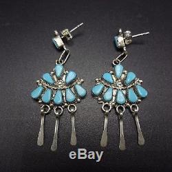 Signed Vintage ZUNI Sterling Silver & TURQUOISE Cluster Dangle EARRINGS