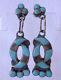 Signed Vintage Zuni Sterling Silver Turquoise Inlay Hummingbird Design Earrings