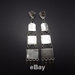 Signed Vintage ZUNI Sterling Silver & TURQUOISE Needlepoint Ladder EARRINGS
