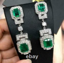 Sim Columbian Emerald Earrings 925 Sterling Silver Vintage Style Highend Jewelry