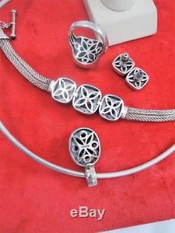 Slv 925 Heavy Vintage Sterling Silver Full Set Of Necklacebraceletearringring
