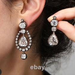 Solid 925 Sterling Silver Vintage Style White Pear Drop Women's 2 in 1 Earrings