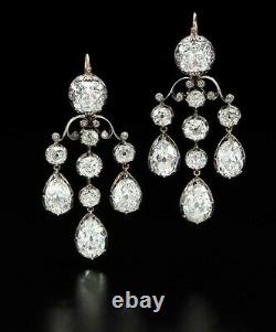 Solid White Round OEC 925 Sterling Silver CZ Vintage Style Pear Drop Earrings