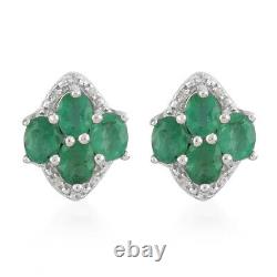 Solitaire Stud Earrings 925 Sterling Silver AAA Emerald White Zircon Gift Ct 1.4