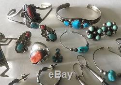 Southwestern Jewelry Lot Vintage Sterling Turquoise 75g Bracelets Earrings Rings