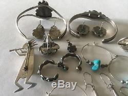 Southwestern Jewelry Lot Vintage Sterling Turquoise 75g Bracelets Earrings Rings