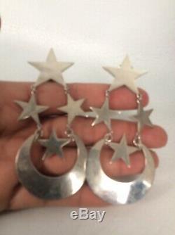 Statement Vtg Taxco Mexico Modernist sterling Silver 925 Star Moon earrings