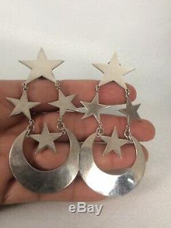 Statement Vtg Taxco Mexico Modernist sterling Silver 925 Star Moon earrings