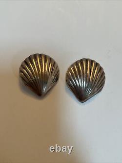 Sterling Silver 925 Vintage Seashell Clip-On Earrings