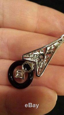 Sterling Silver Black Onyx & CZ VINTAGE REPRODUCTION Dangle Earrings, Art Deco