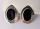 Sterling Silver Black Onyx Earrings Vintage Taxco Mexico Clip On Oval Stone