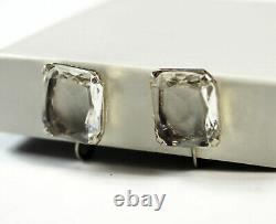 Sterling Silver Crystal Earrings Vintage 1950s Large Size Clear Clip On Rock