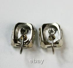 Sterling Silver Crystal Earrings Vintage 1950s Large Size Clear Clip On Rock