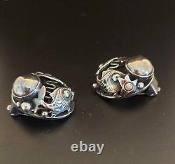 Sterling Silver Earrings Clip-on Vintage Gallery Artist Silversmith N. E. From