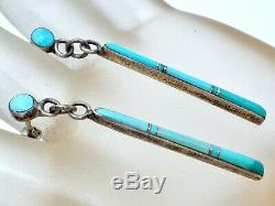 Sterling Silver Earrings with Inlay Turquoise Blue Gemstones Signed PU Vintage