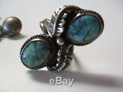 Sterling Silver Sculptures Earrings Navajo Feather Ring Turquoise Vintage Art