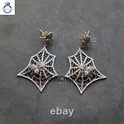 Sterling Silver Spider Web Earrings Natural Pave Diamond Jewelry Halloween Gift
