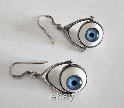 Sterling Silver Spinner Eyeball Vintage 1980's Earrings 1.5L