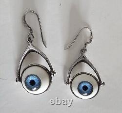 Sterling Silver Spinner Eyeball Vintage 1980's Earrings 1.5L