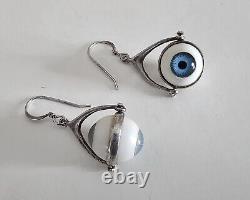 Sterling Silver Spinner Eyeball Vintage 1980's Earrings 1.5L