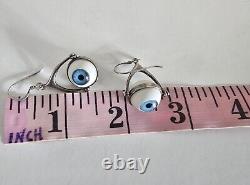 Sterling Silver Spinner Eyeball Vintage 1980's Earrings 1.5L