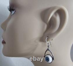 Sterling Silver Spinner Eyeball Vintage 1980's Earrings 1.5L