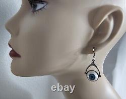 Sterling Silver Spinner Eyeball Vintage 1980's Earrings 1.5L