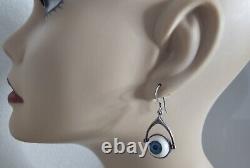 Sterling Silver Spinner Eyeball Vintage 1980's Earrings 1.5L