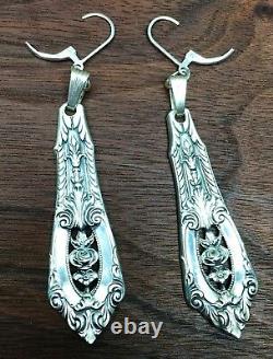 Sterling Silver Spoon Earrings Antique Vintage Rose Point Rosepoint Wallace