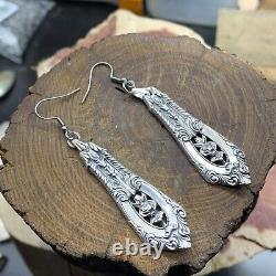 Sterling Silver Spoon Earrings Antique Vintage Rose Point Rosepoint Wallace