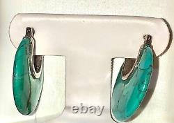 Sterling Silver Turquoise Earrings Hoop Natural Stone Signed Barse 925 Chic Vtg