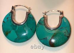 Sterling Silver Turquoise Earrings Hoop Natural Stone Signed Barse 925 Chic Vtg