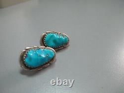 Sterling Silver Turquoise earrings Vintage 1960's Navajo AZ Estate EQ signed