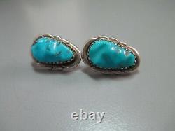 Sterling Silver Turquoise earrings Vintage 1960's Navajo AZ Estate EQ signed