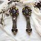 Sterling Silver Vintage Multi-jewel Cluster Hinged Tassel Dangle Earrings