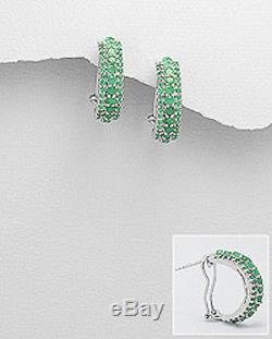 Sterling Silver Vintage-Style Genuine Natural Emerald Earrings Posts + Clips